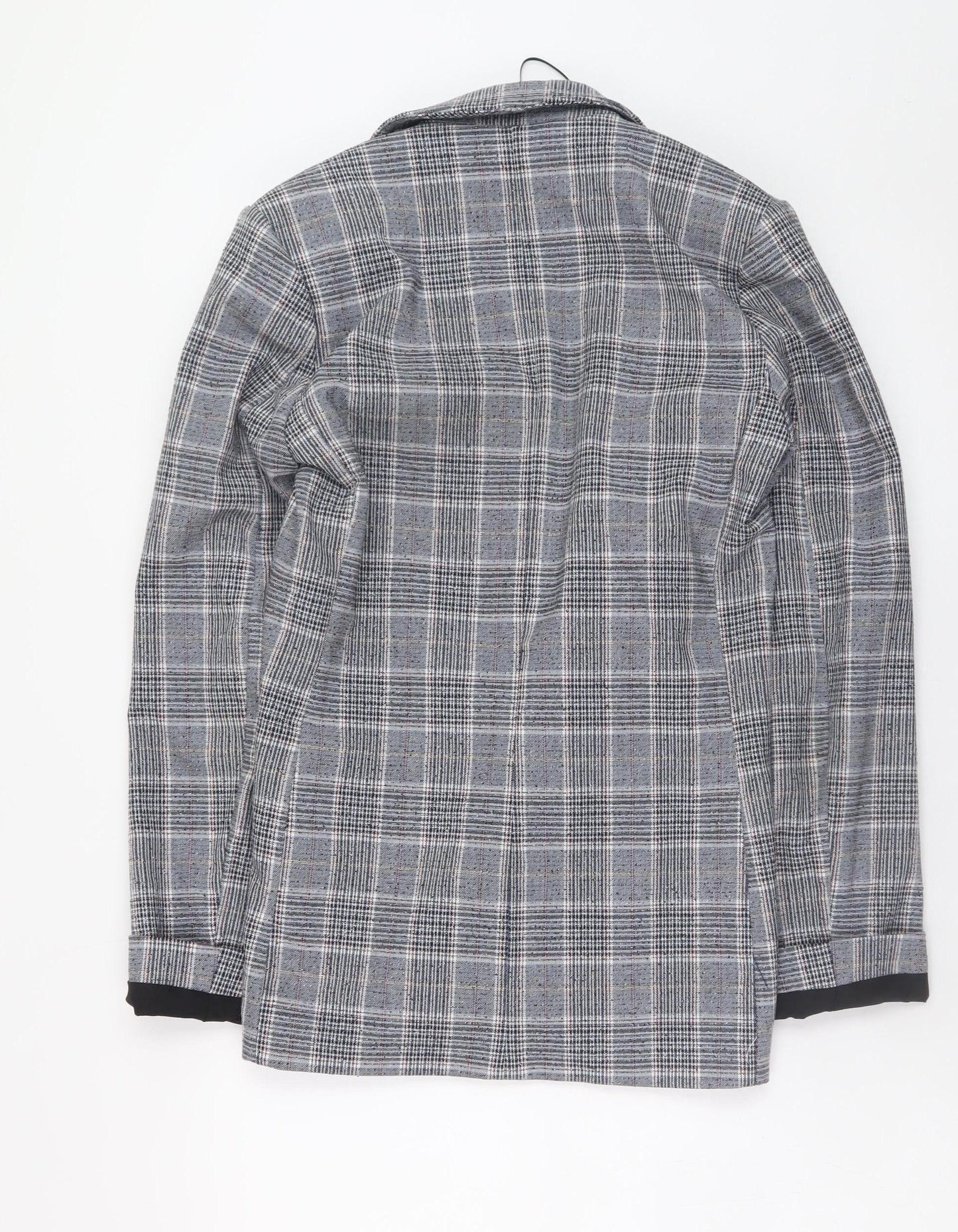 H&M Womens Grey Check Blazer Jacket Size 6 Plaid Single Breasted