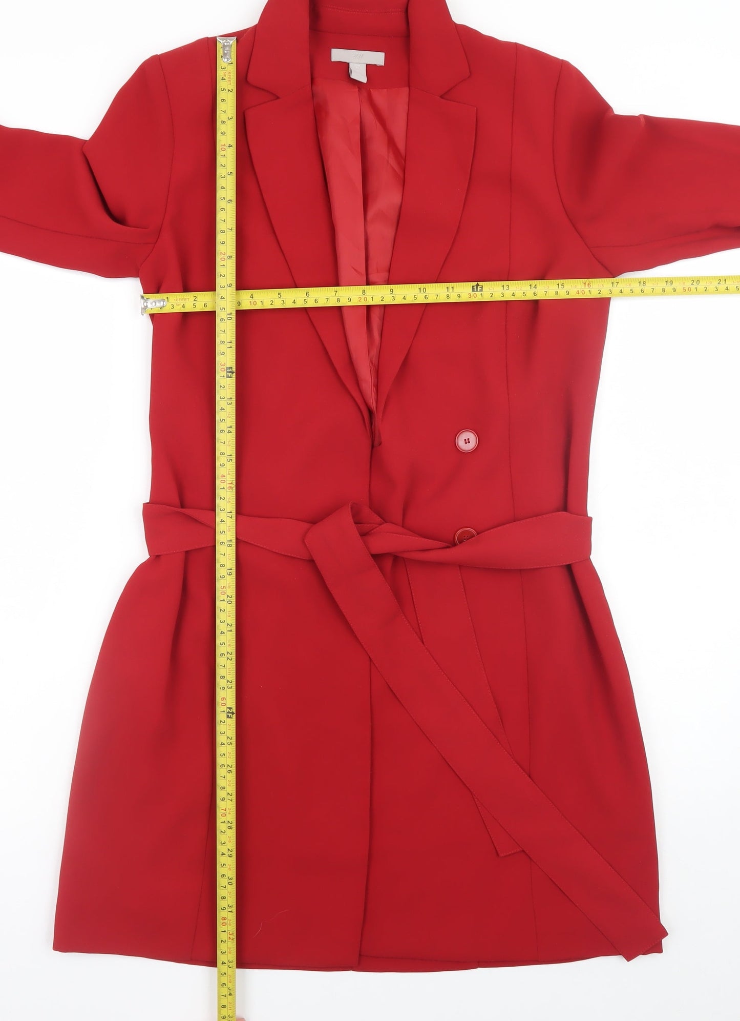 H&M Women’s Red Belted Trench Coat Size 6 Regular Fit
