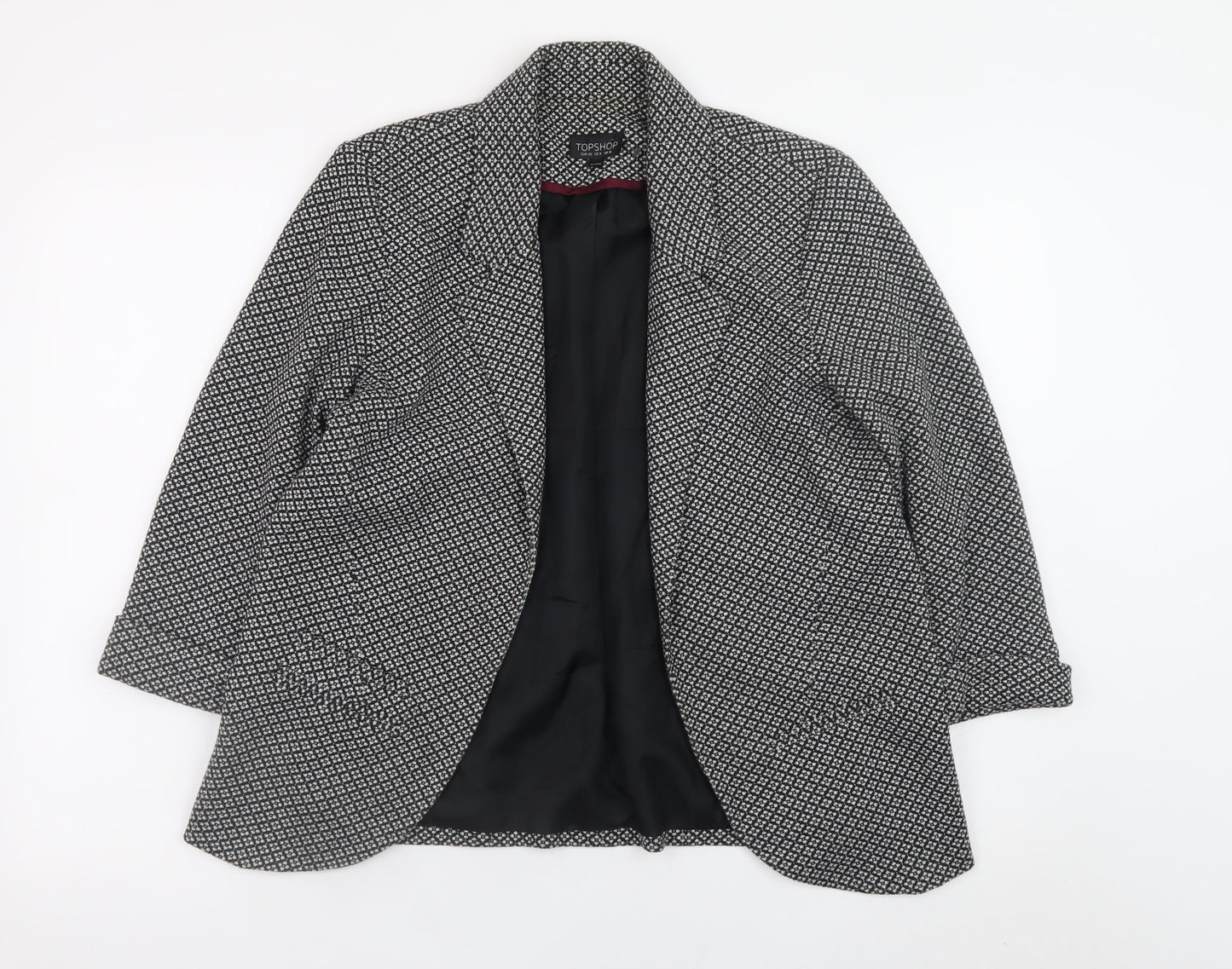 Topshop Women’s Black Geometric Wool Blend Blazer UK 12