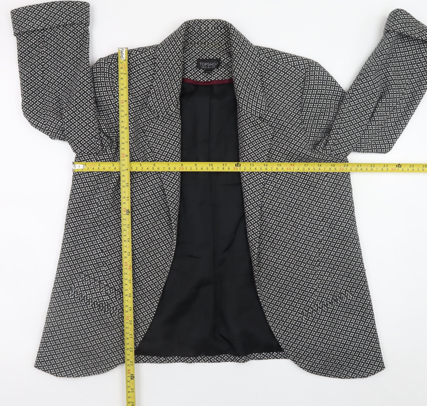 Topshop Women’s Black Geometric Wool Blend Blazer UK 12