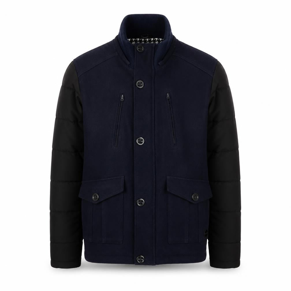Open Men Navy Blue Wool Blend Bomber Jacket Size M Classic Mid-Length