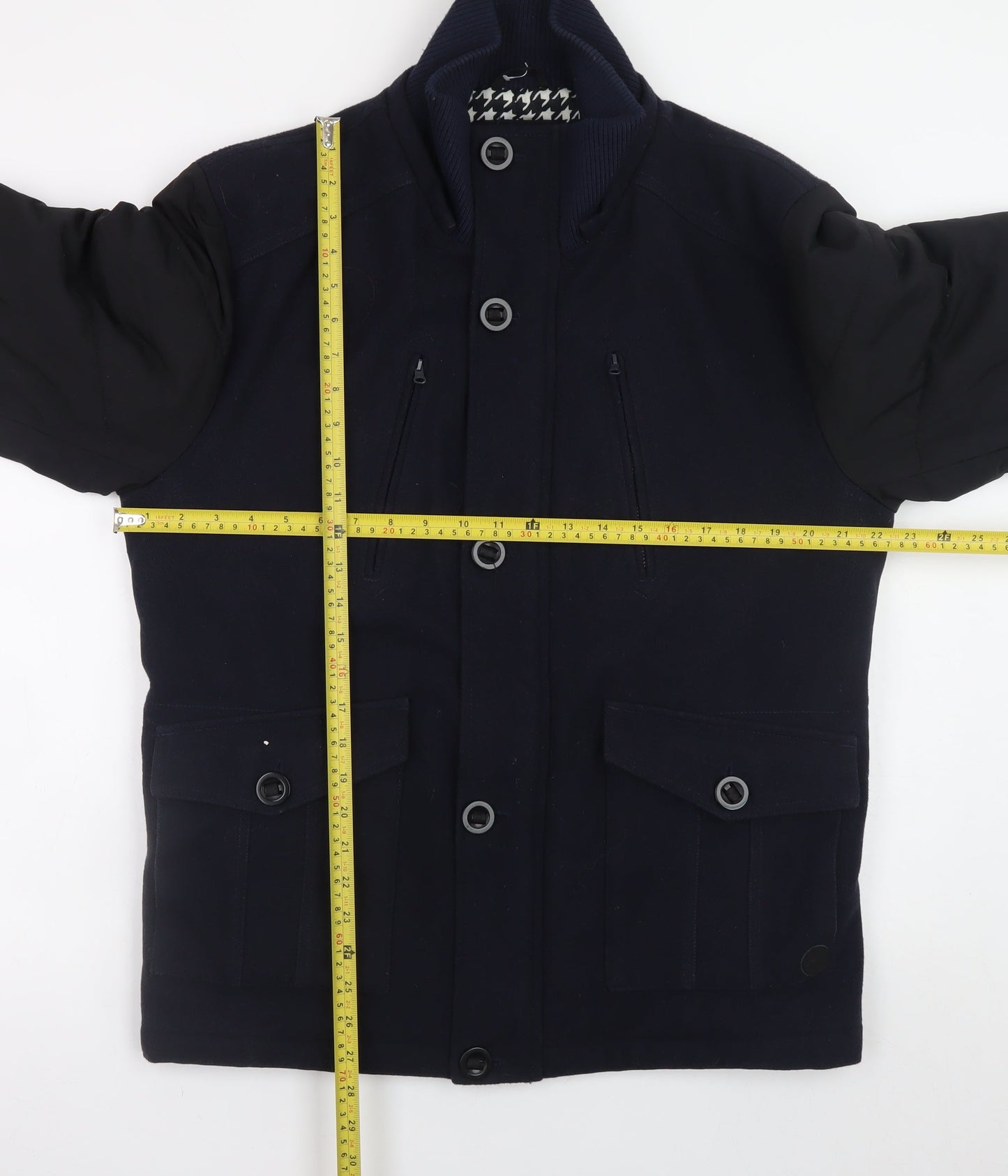 Open Men Navy Blue Wool Blend Bomber Jacket Size M Classic Mid-Length
