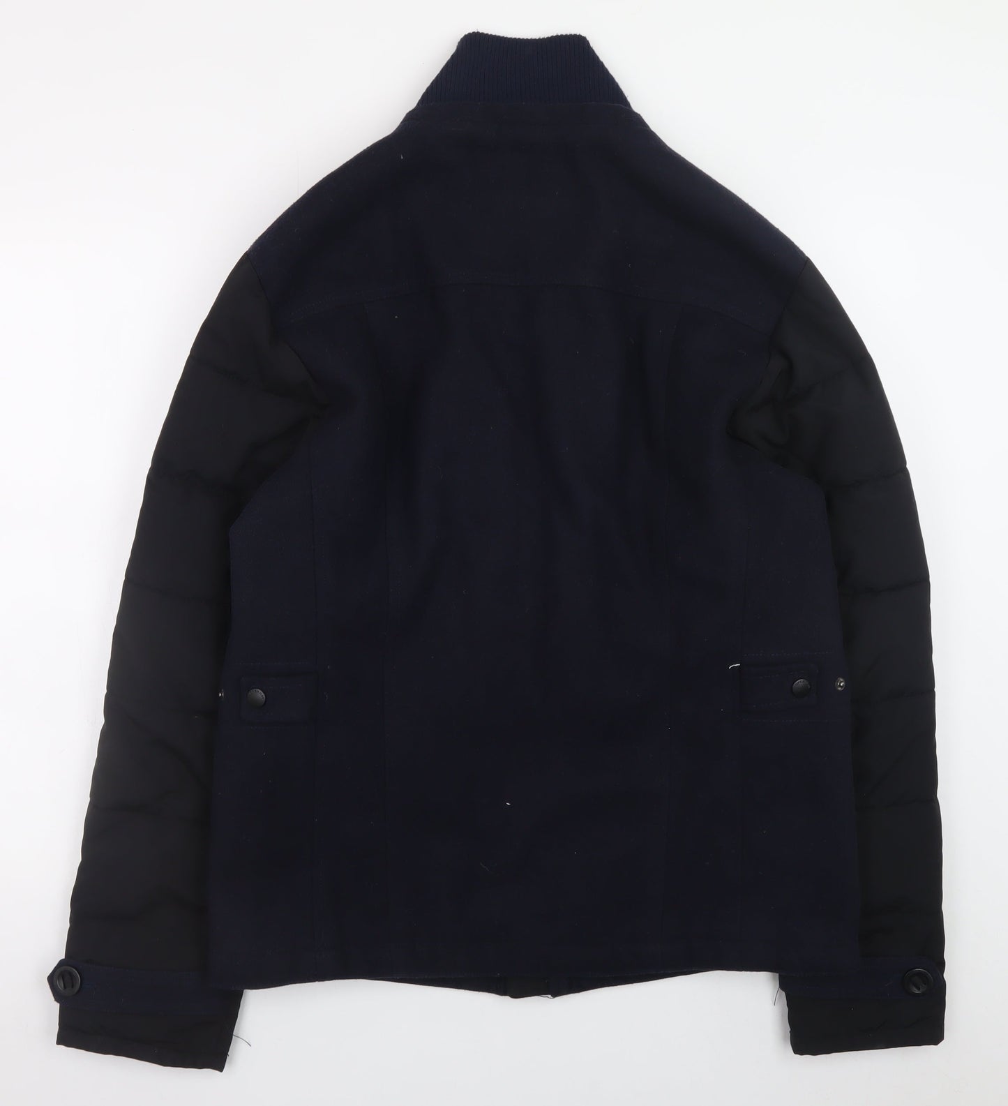 Open Men Navy Blue Wool Blend Bomber Jacket Size M Classic Mid-Length