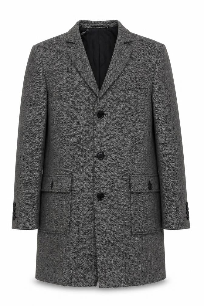 Jasper Conran Men's Grey Herringbone Wool Blend Overcoat M