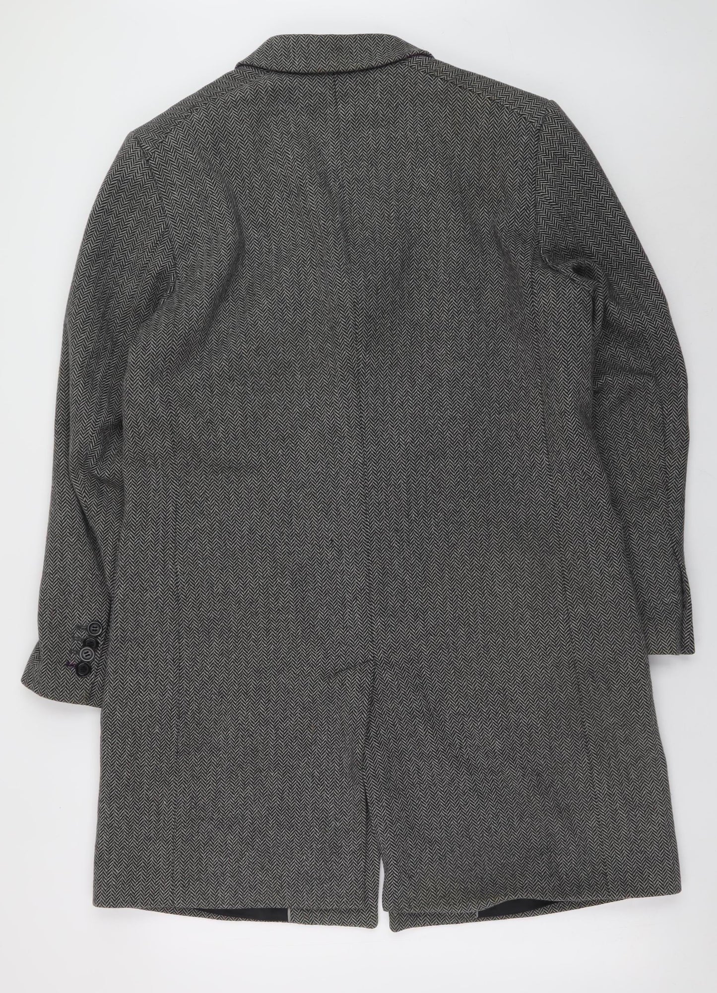 Jasper Conran Men's Grey Herringbone Wool Blend Overcoat M