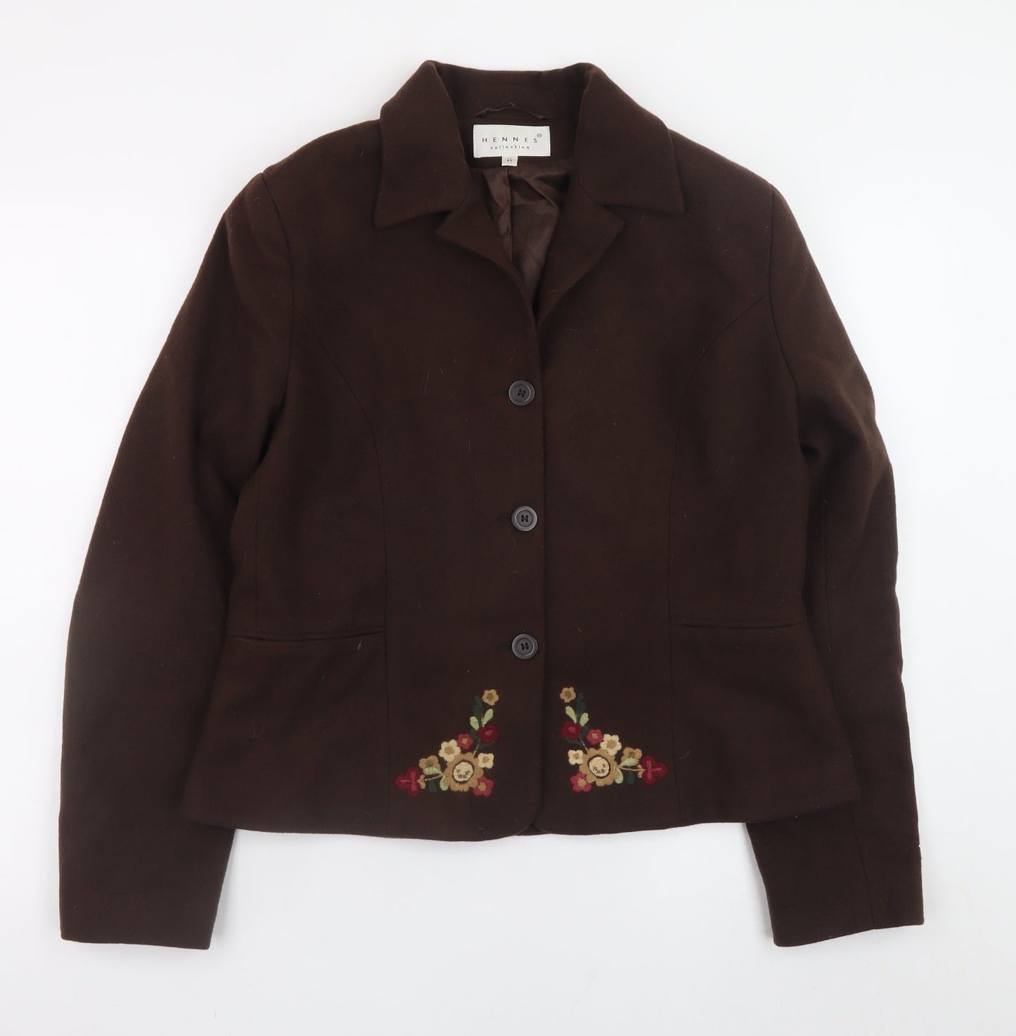 Hennes Women Brown Wool Blend Embroidered Blazer Jacket Size 16