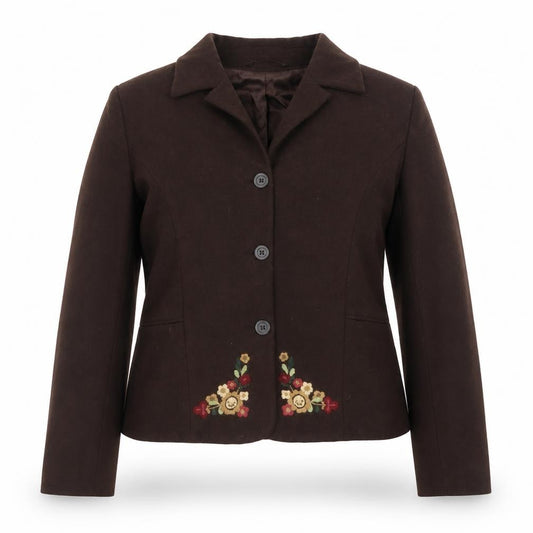 Hennes Women Brown Wool Blend Embroidered Blazer Jacket Size 16