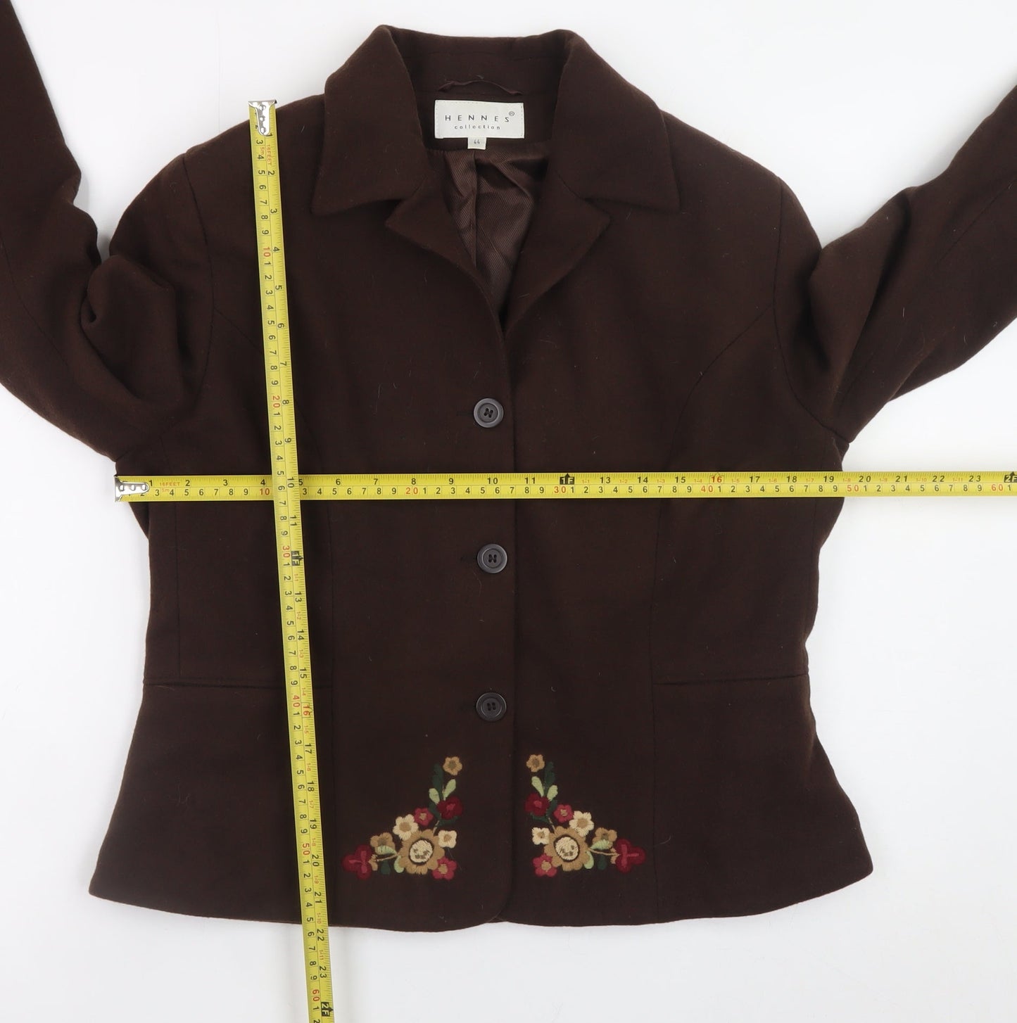 Hennes Women Brown Wool Blend Embroidered Blazer Jacket Size 16