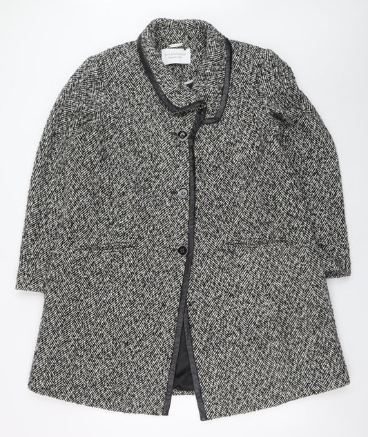 Windsmoor Women's Black Herringbone Wool Blend Mid-Length Overcoat Size 18