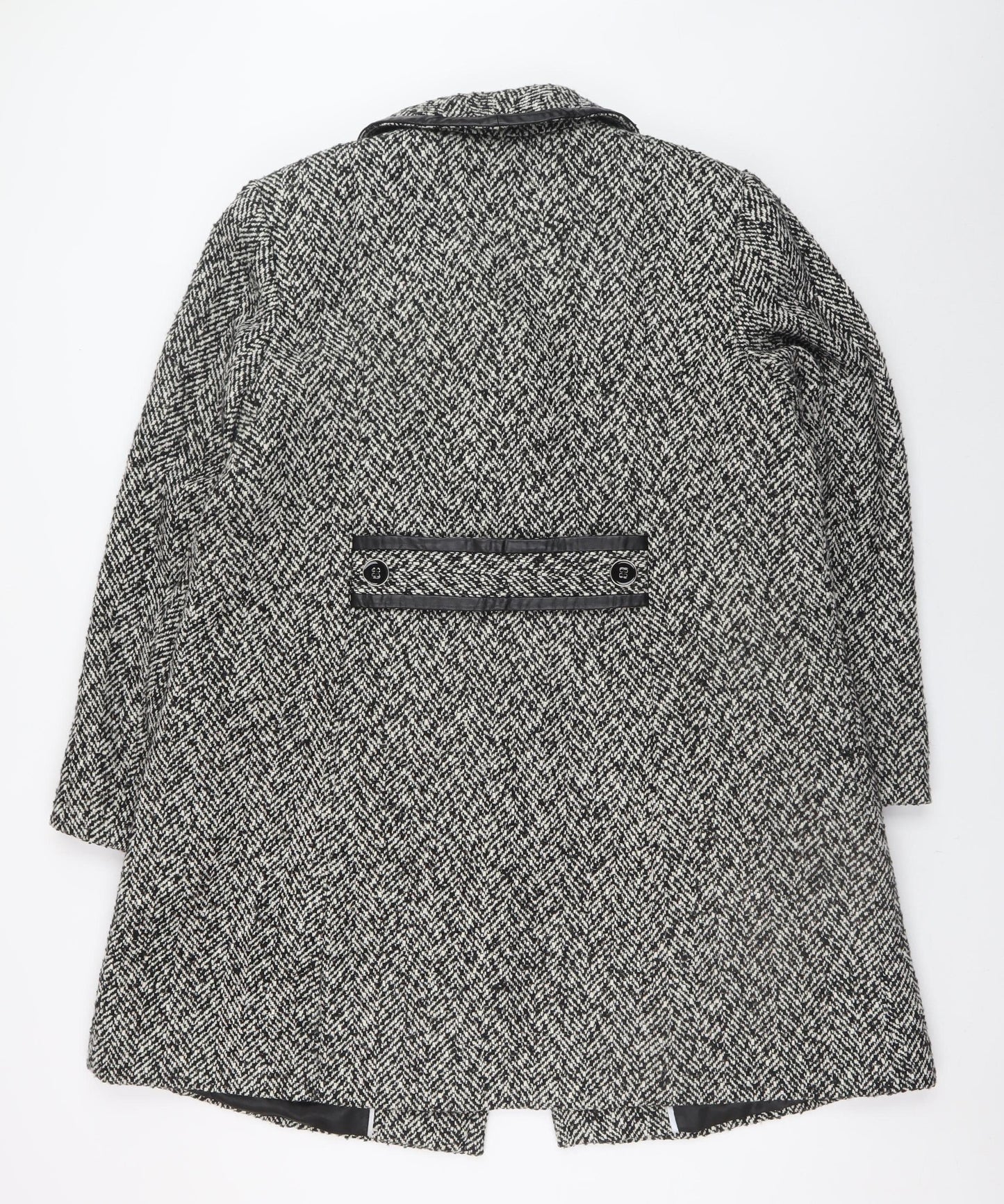 Windsmoor Women's Black Herringbone Wool Blend Mid-Length Overcoat Size 18