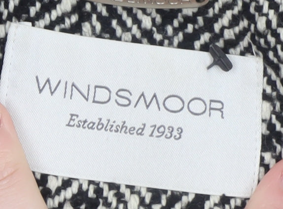 Windsmoor Women's Black Herringbone Wool Blend Mid-Length Overcoat Size 18