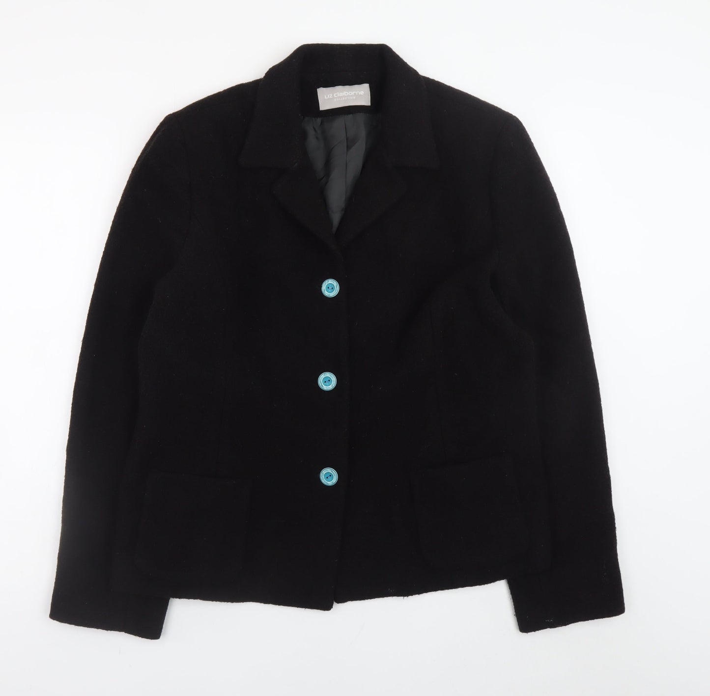 Liz Claiborne Women's Black Wool Blend Blazer Size 14 Classic Fit