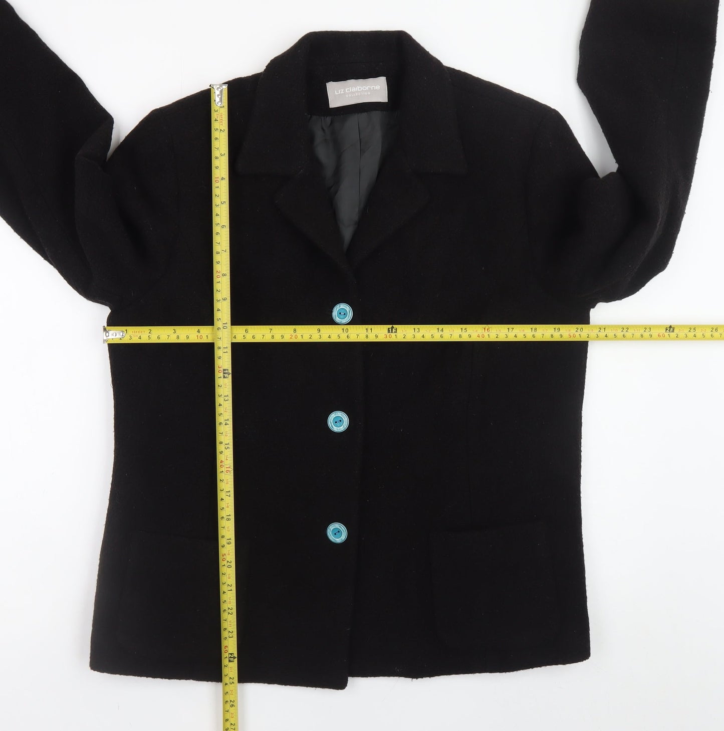 Liz Claiborne Women's Black Wool Blend Blazer Size 14 Classic Fit