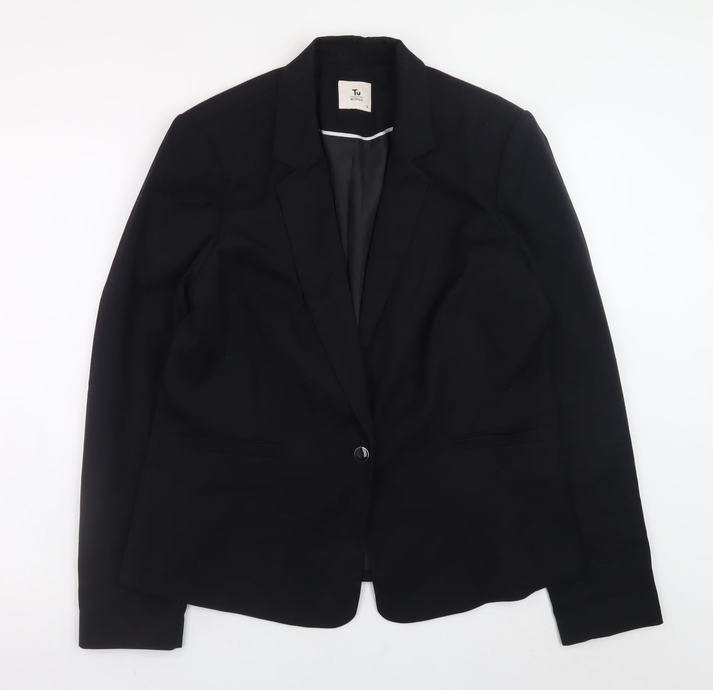 Tu Women Black Regular Fit Blazer Size 16 Lined Work Jacket