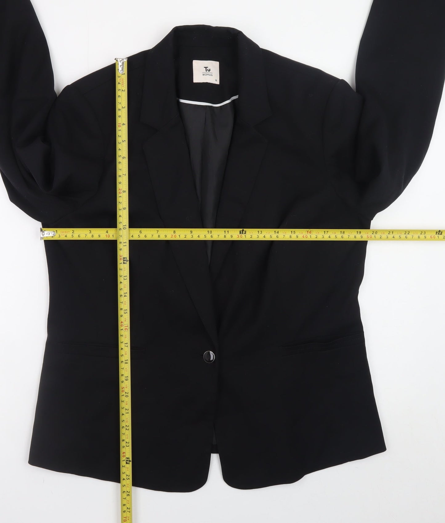 Tu Women Black Regular Fit Blazer Size 16 Lined Work Jacket