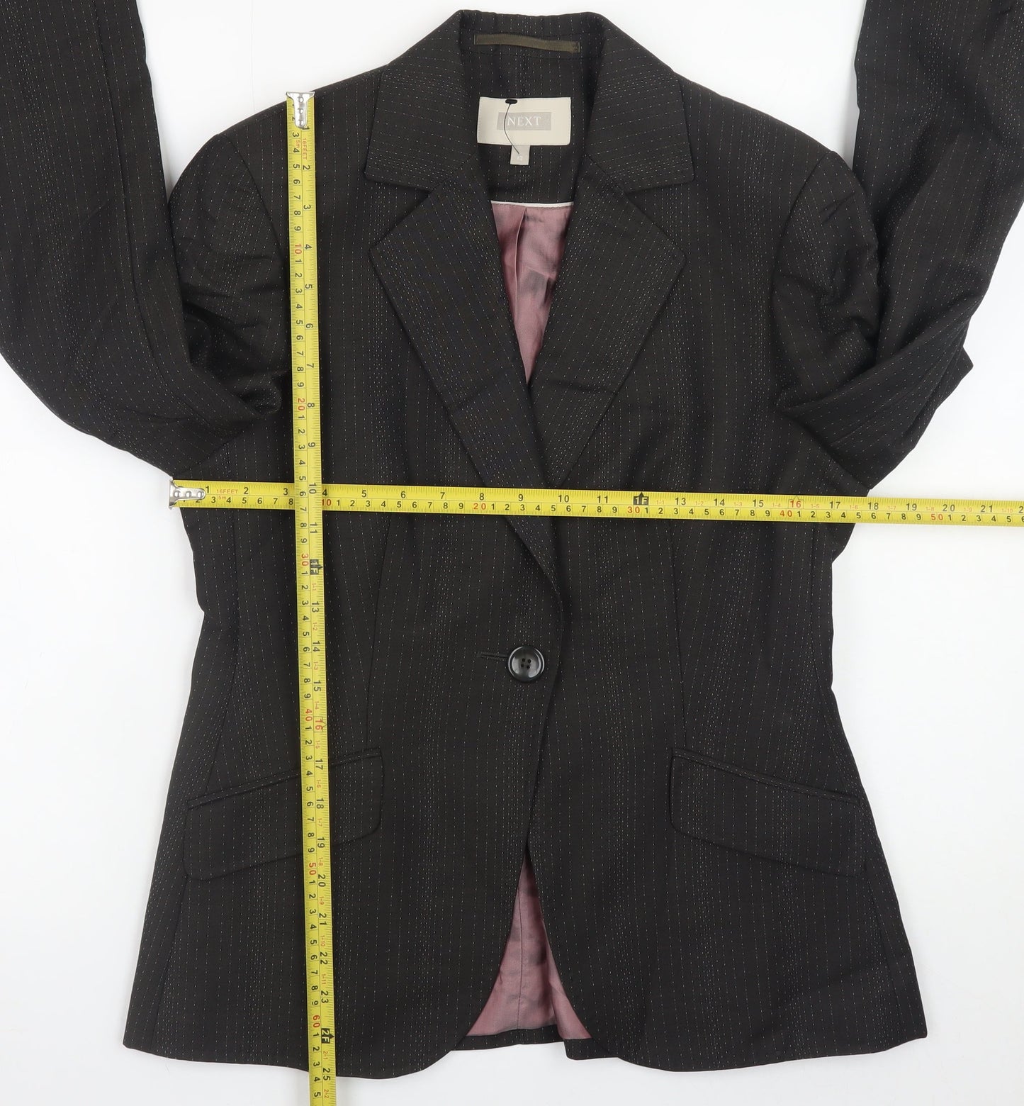 Next Womens Black Wool Blend Pinstripe Blazer Size 12