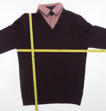 Next Men’s Brown V-Neck Cotton Blend Pullover Jumper Medium