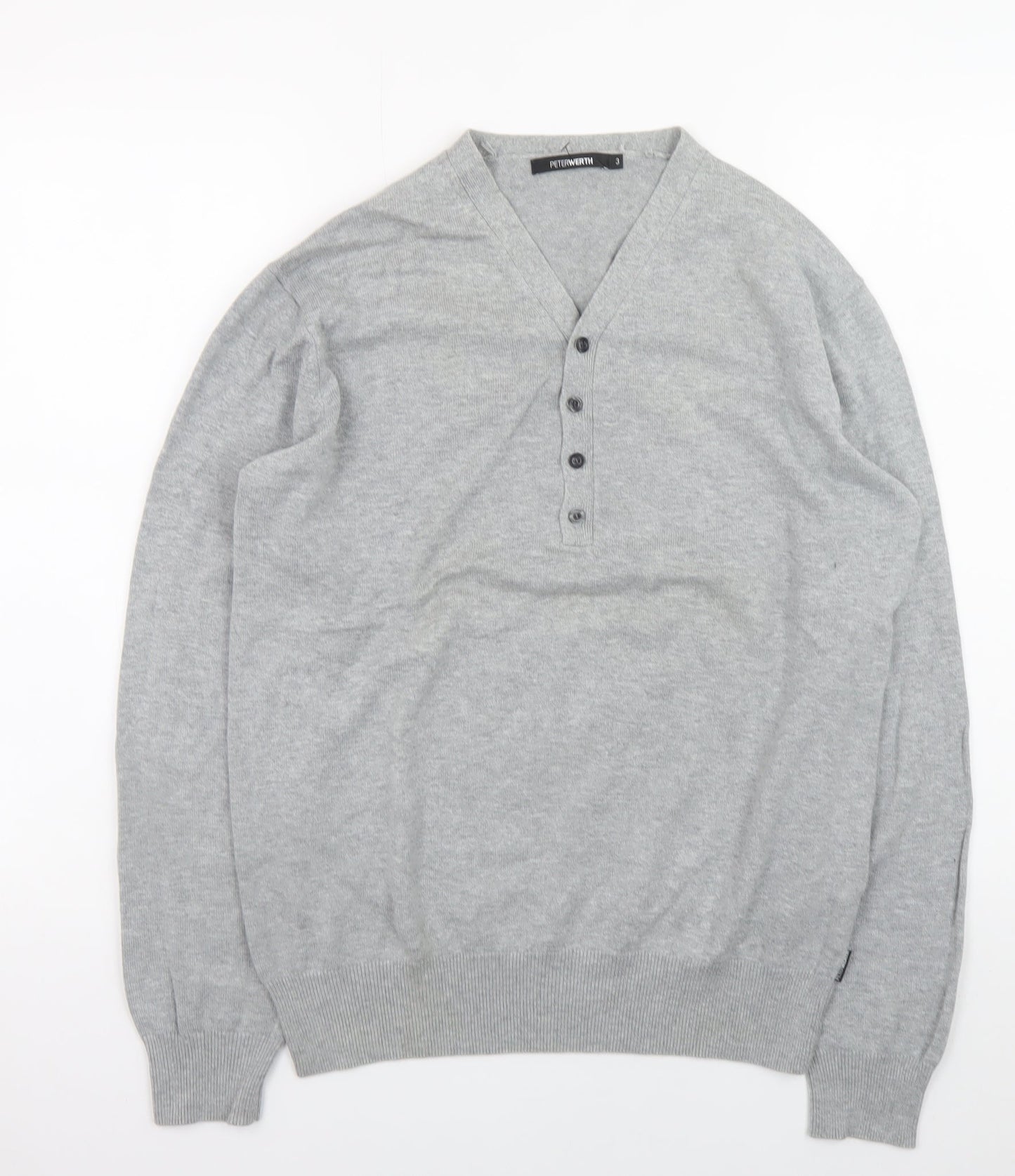 Peter Werth Men's Grey Cotton Henley Jumper Size M