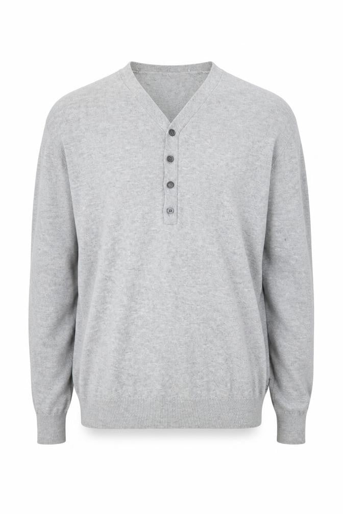 Peter Werth Men's Grey Cotton Henley Jumper Size M