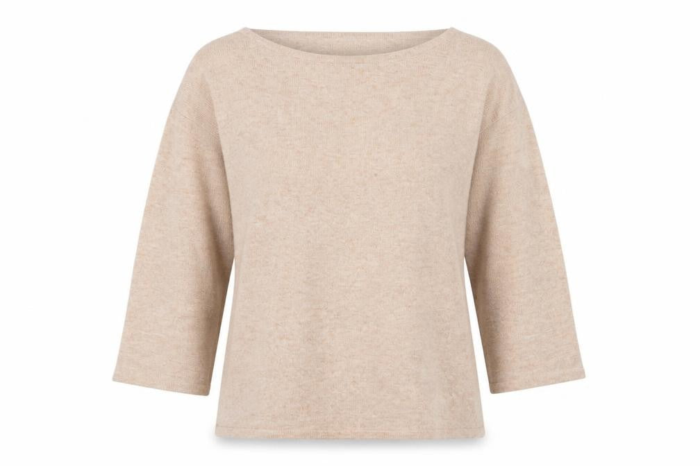Fransa Womens Beige Wool Blend Boat Neck Pullover Jumper XS