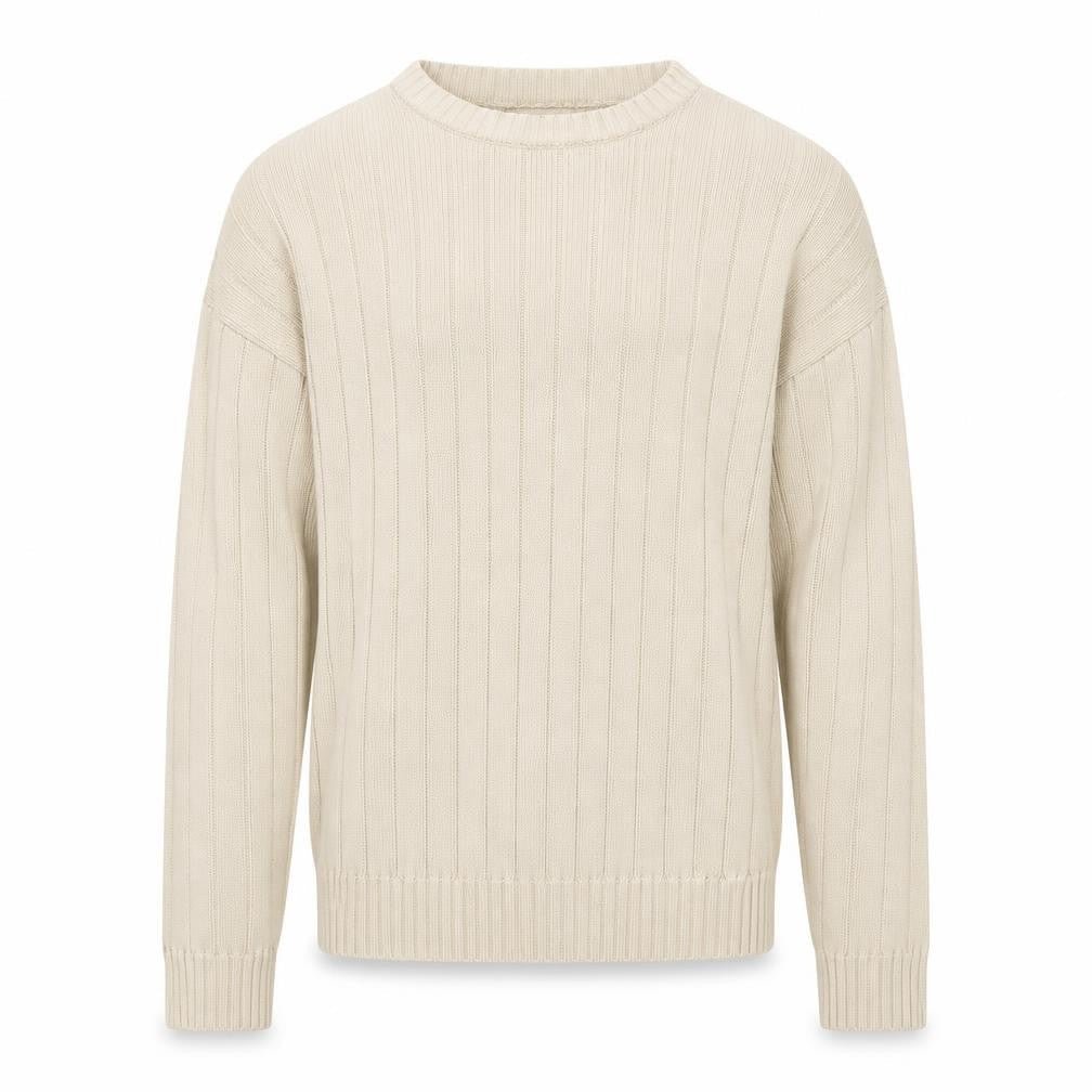 Cottonloom Men Beige Rib Knit Cotton Pullover Jumper L