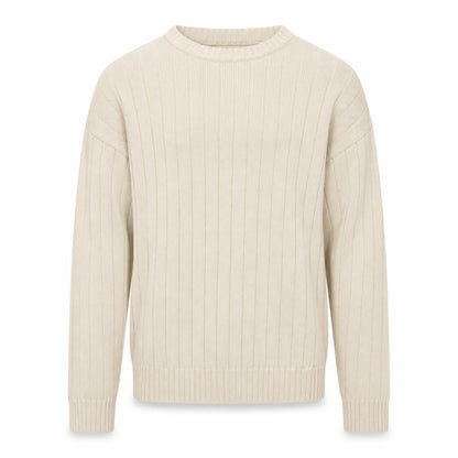 Cottonloom Men Beige Rib Knit Cotton Pullover Jumper L