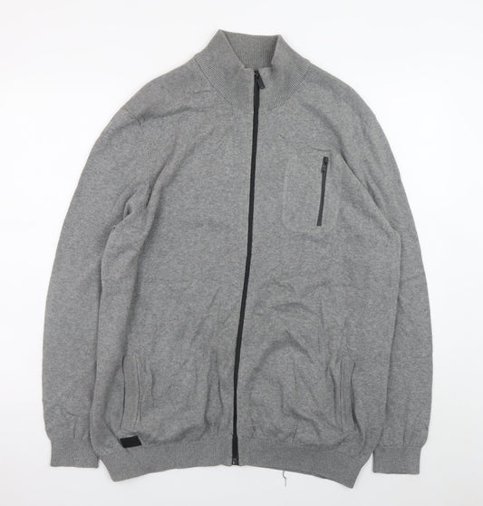 Dissident Men's Grey Full Zip Cotton Jumper XL