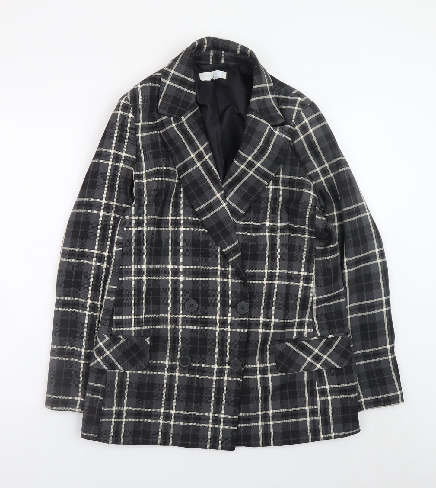 Primark Women's Black Check Blazer Size 12 Classic Lined Workwear Jacket