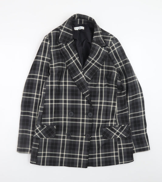 Primark Women's Black Check Blazer Size 12 Classic Lined Workwear Jacket