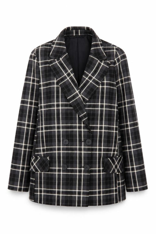 Primark Women's Black Check Blazer Size 12 Classic Lined Workwear Jacket