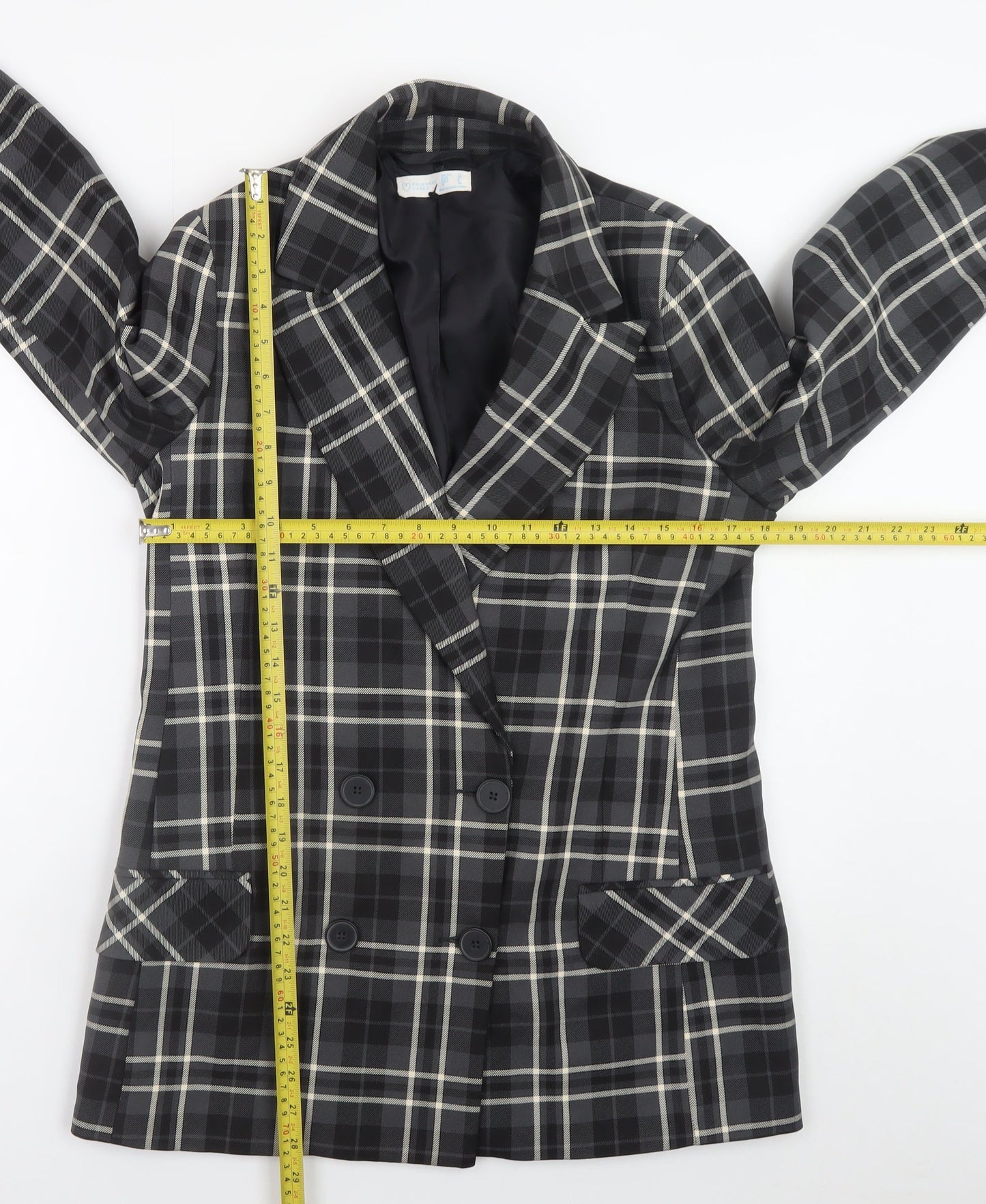 Primark Women's Black Check Blazer Size 12 Classic Lined Workwear Jacket