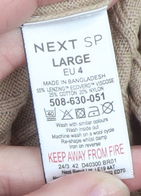 Next Women Beige Ribbed Roll Neck Jumper Large Viscose Cotton Blend