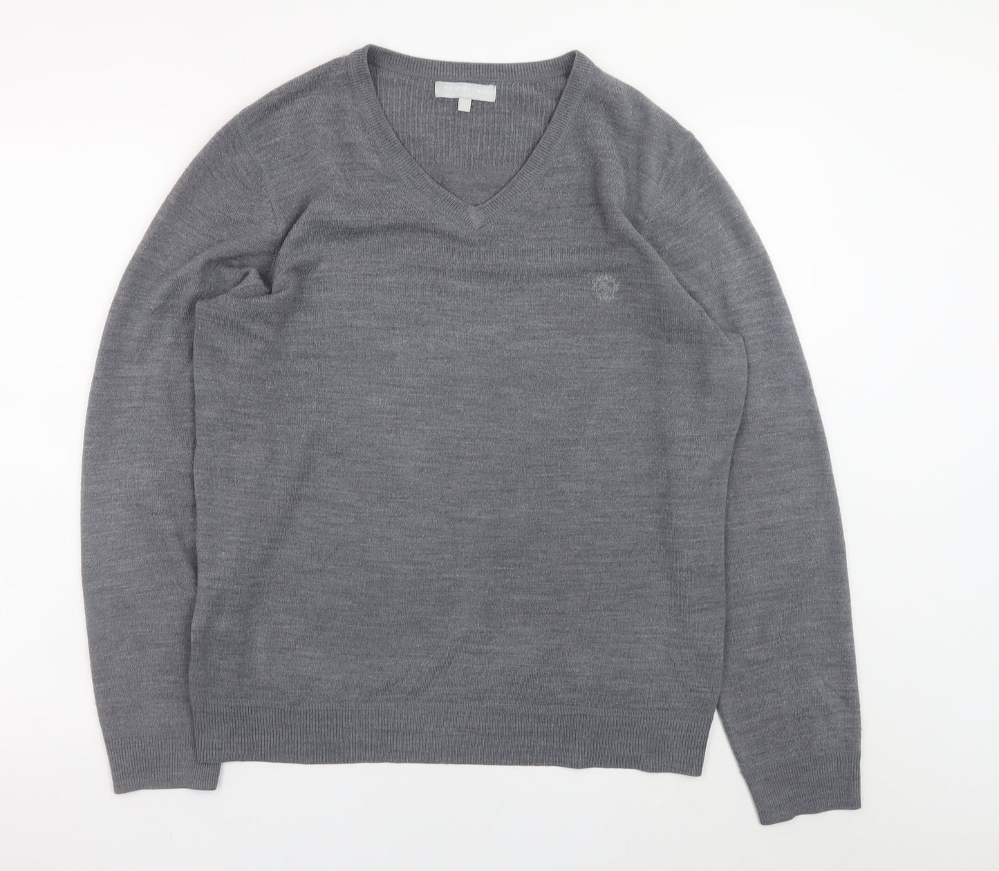 Red Herring Men's Grey V-Neck Acrylic Jumper Size L