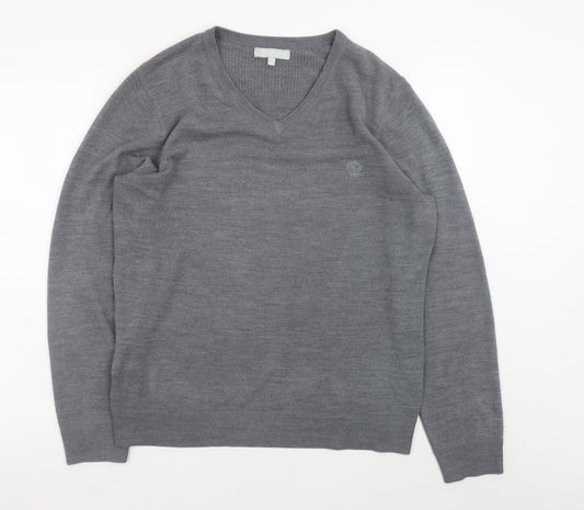 Red Herring Men's Grey V-Neck Acrylic Jumper Size L