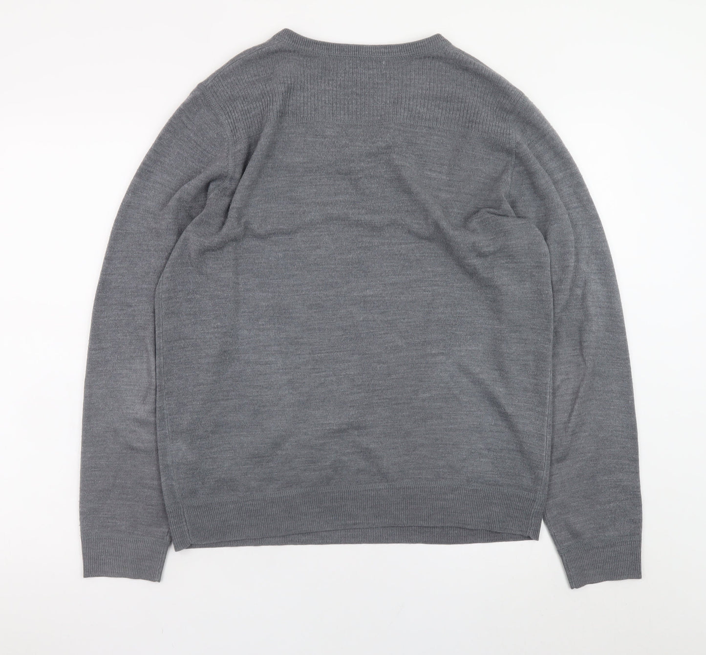 Red Herring Men's Grey V-Neck Acrylic Jumper Size L