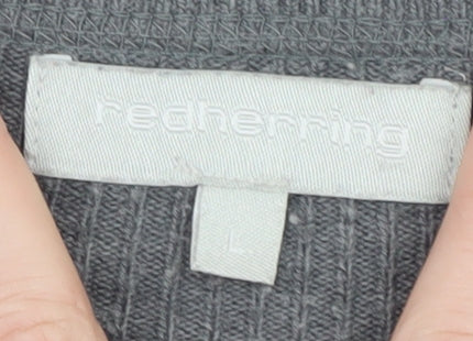 Red Herring Men's Grey V-Neck Acrylic Jumper Size L