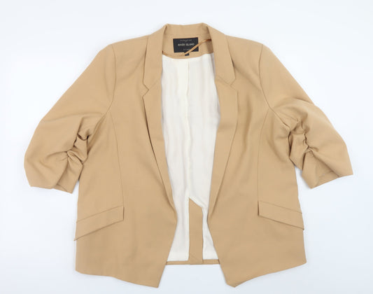 River Island Women Beige Blazer Size 16 Classic Mid-Length Jacket
