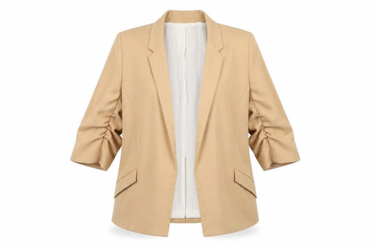 River Island Women Beige Blazer Size 16 Classic Mid-Length Jacket