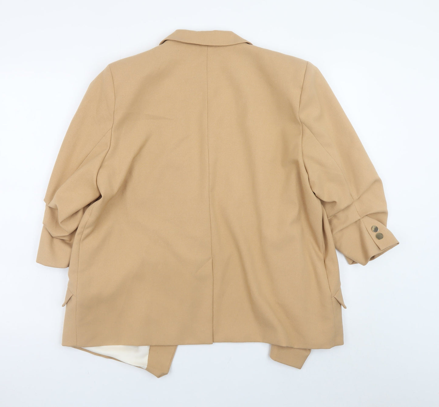 River Island Women Beige Blazer Size 16 Classic Mid-Length Jacket