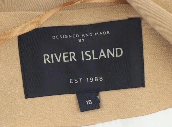 River Island Women Beige Blazer Size 16 Classic Mid-Length Jacket