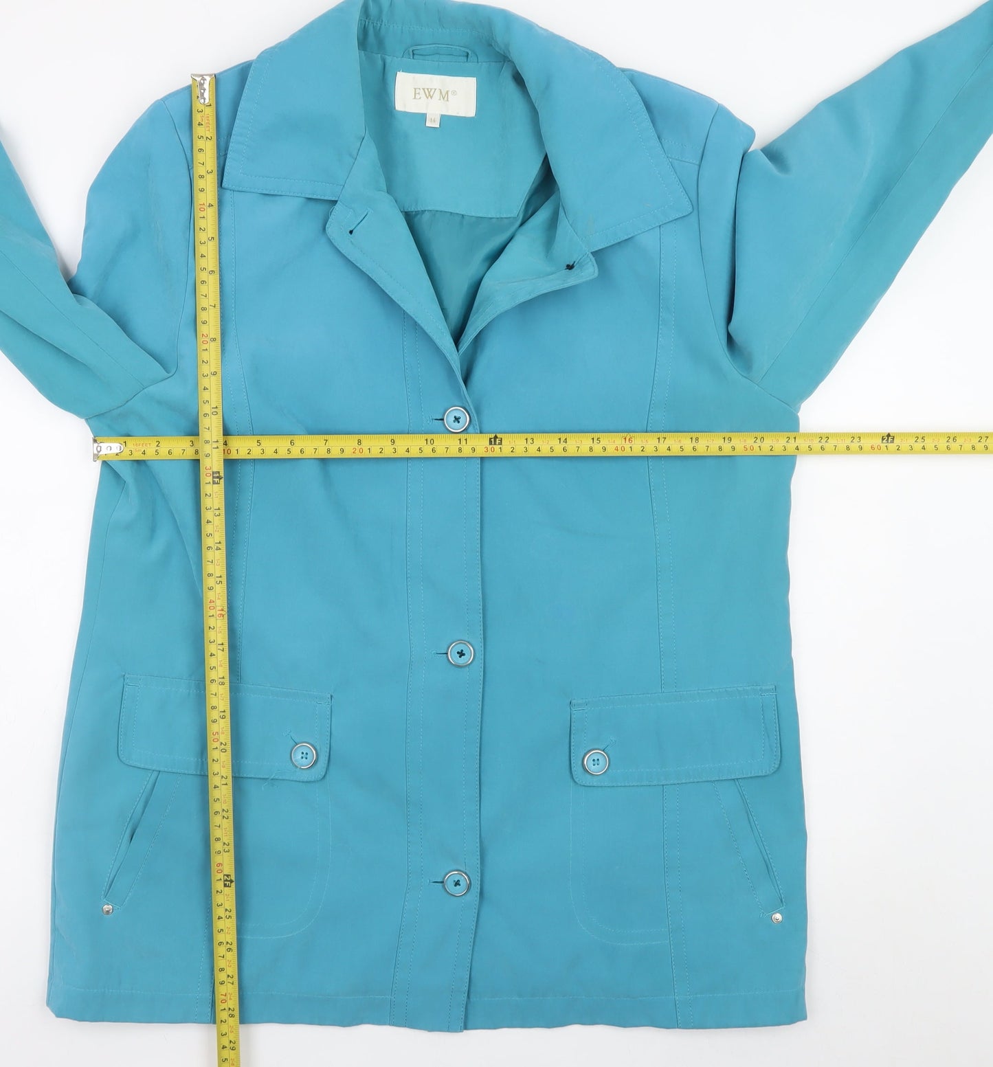 EWM Women Blue Size 14 Mid-Length Button Jacket