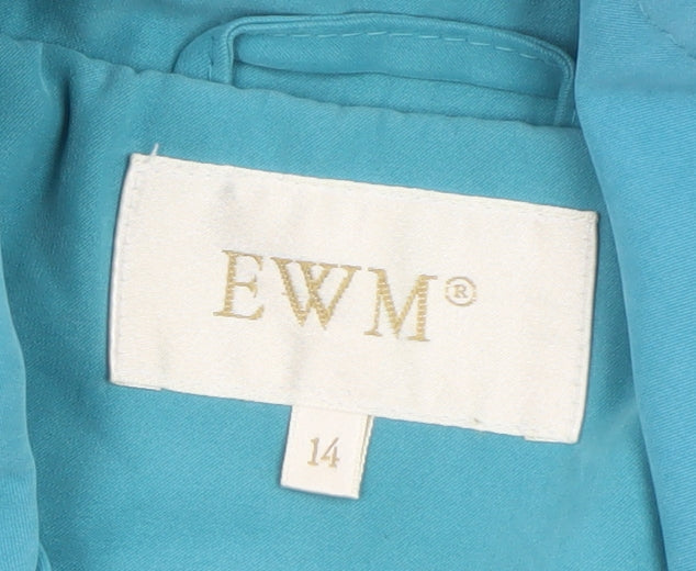 EWM Women Blue Size 14 Mid-Length Button Jacket
