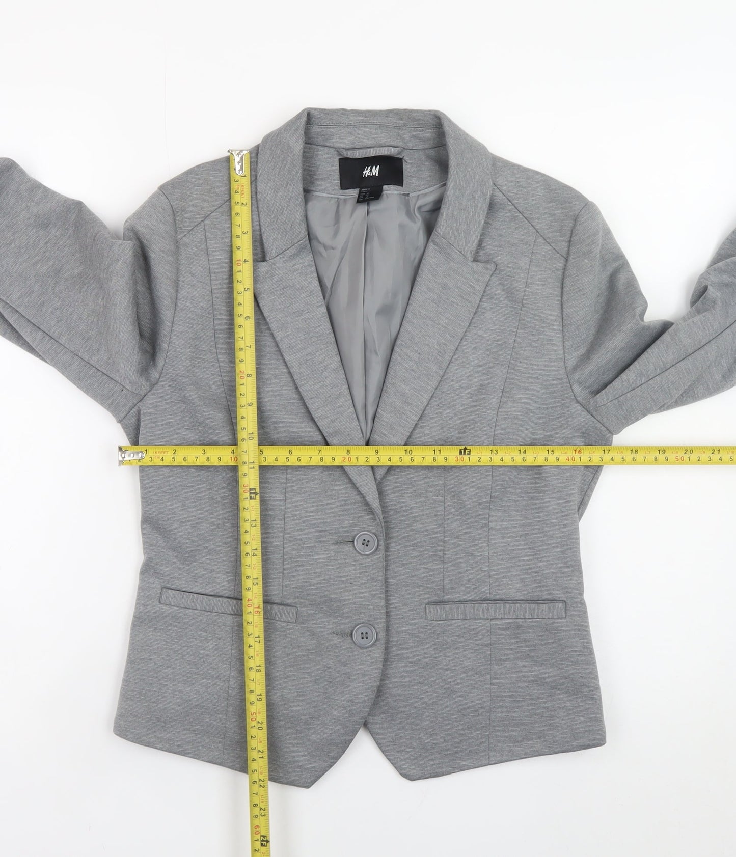 H&M Women’s Grey Blazer Size 14 Regular Fit Lined Jacket