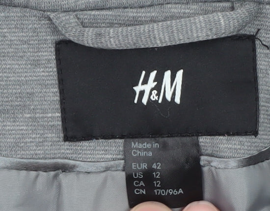 H&M Women’s Grey Blazer Size 14 Regular Fit Lined Jacket