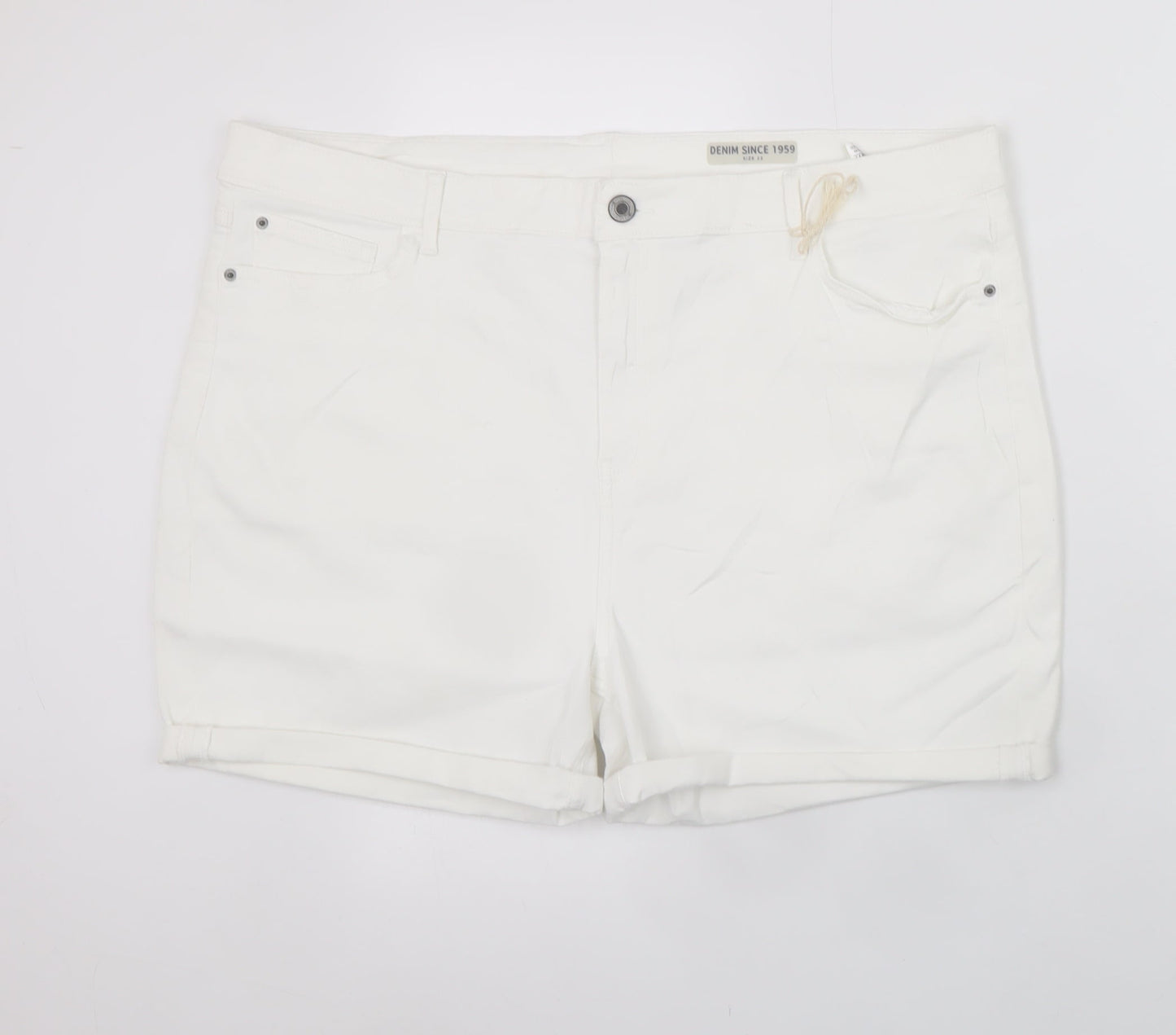 Marks and Spencer Women's White Chino Shorts Size 22 Stretch Cotton Blend