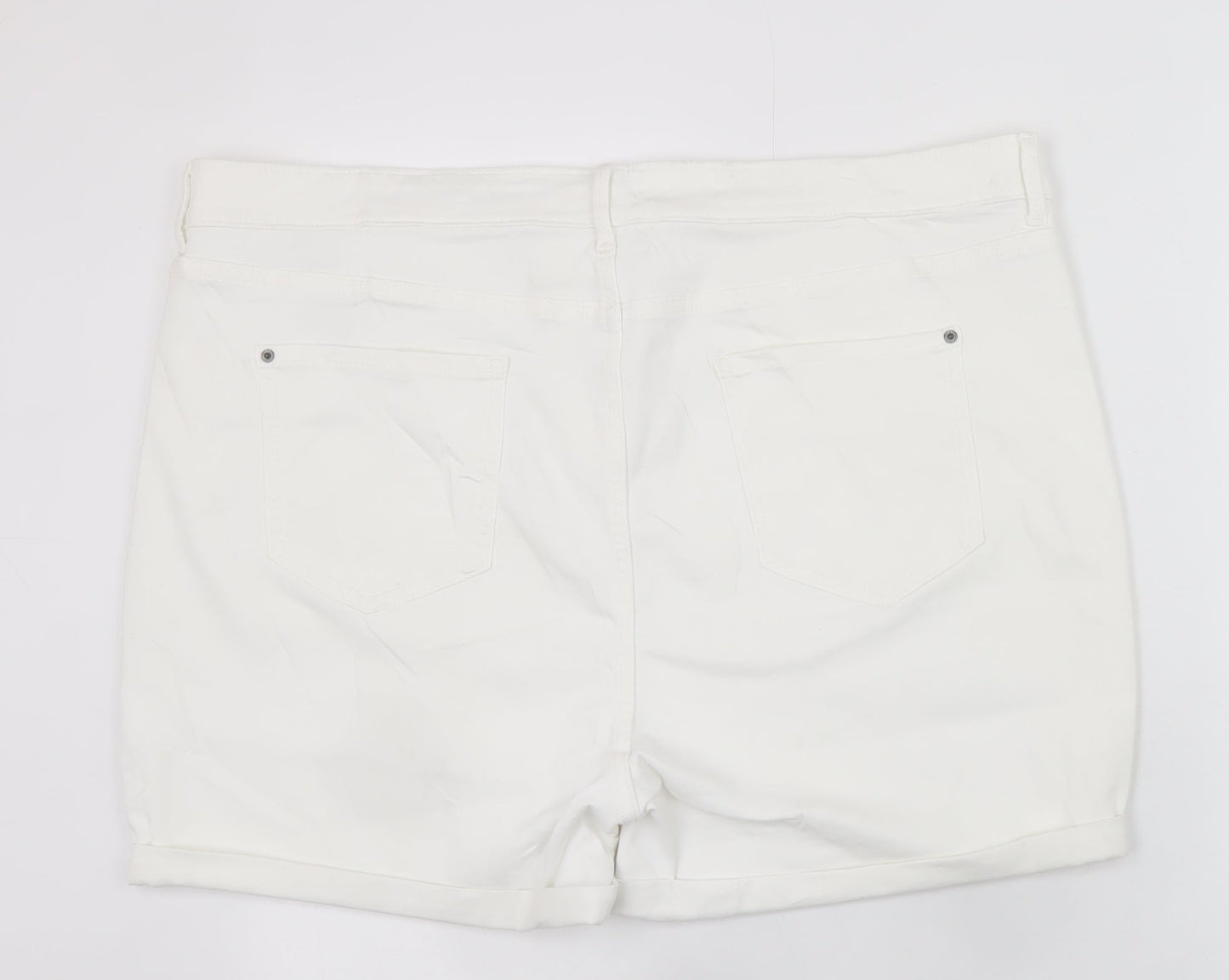 Marks and Spencer Women's White Chino Shorts Size 22 Stretch Cotton Blend