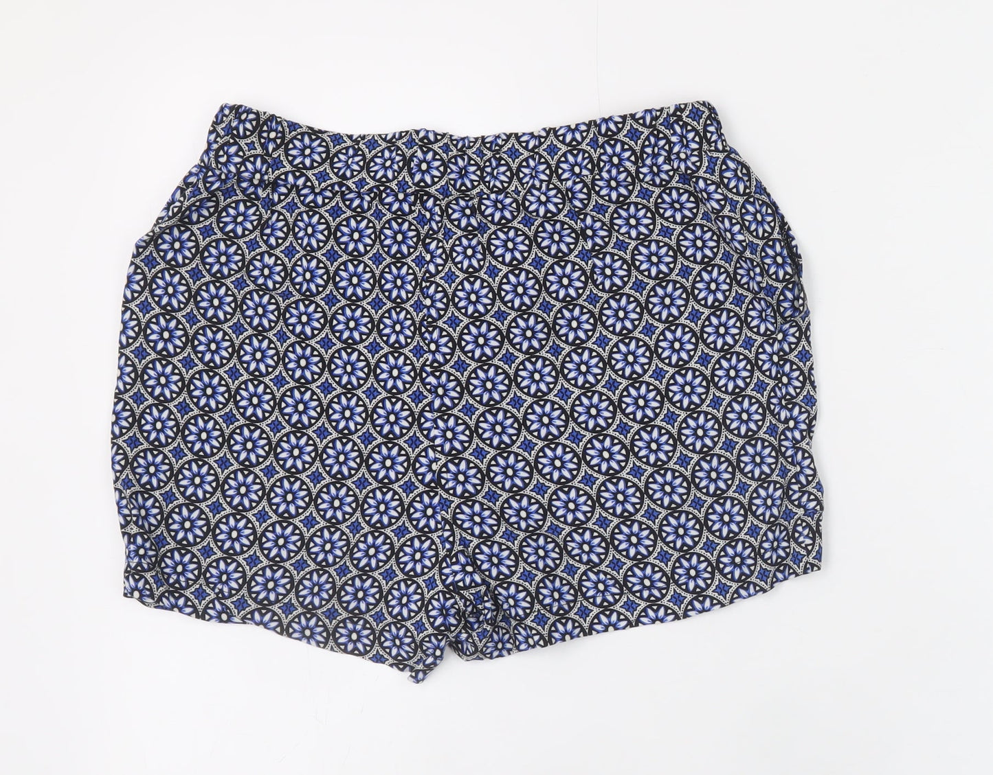 Dorothy Perkins Women Blue Geometric Viscose Paperbag Shorts Size 6
