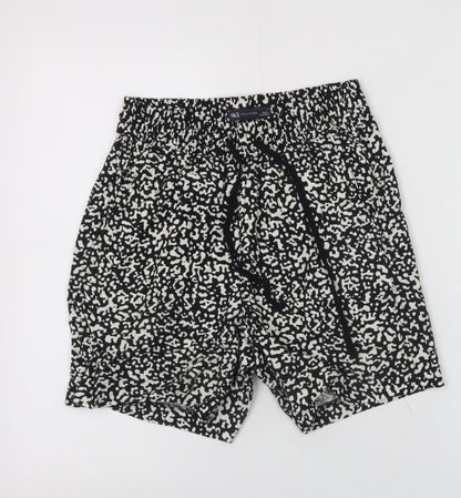 Marks & Spencer Women Black Print Linen Blend Drawstring Shorts Size 6