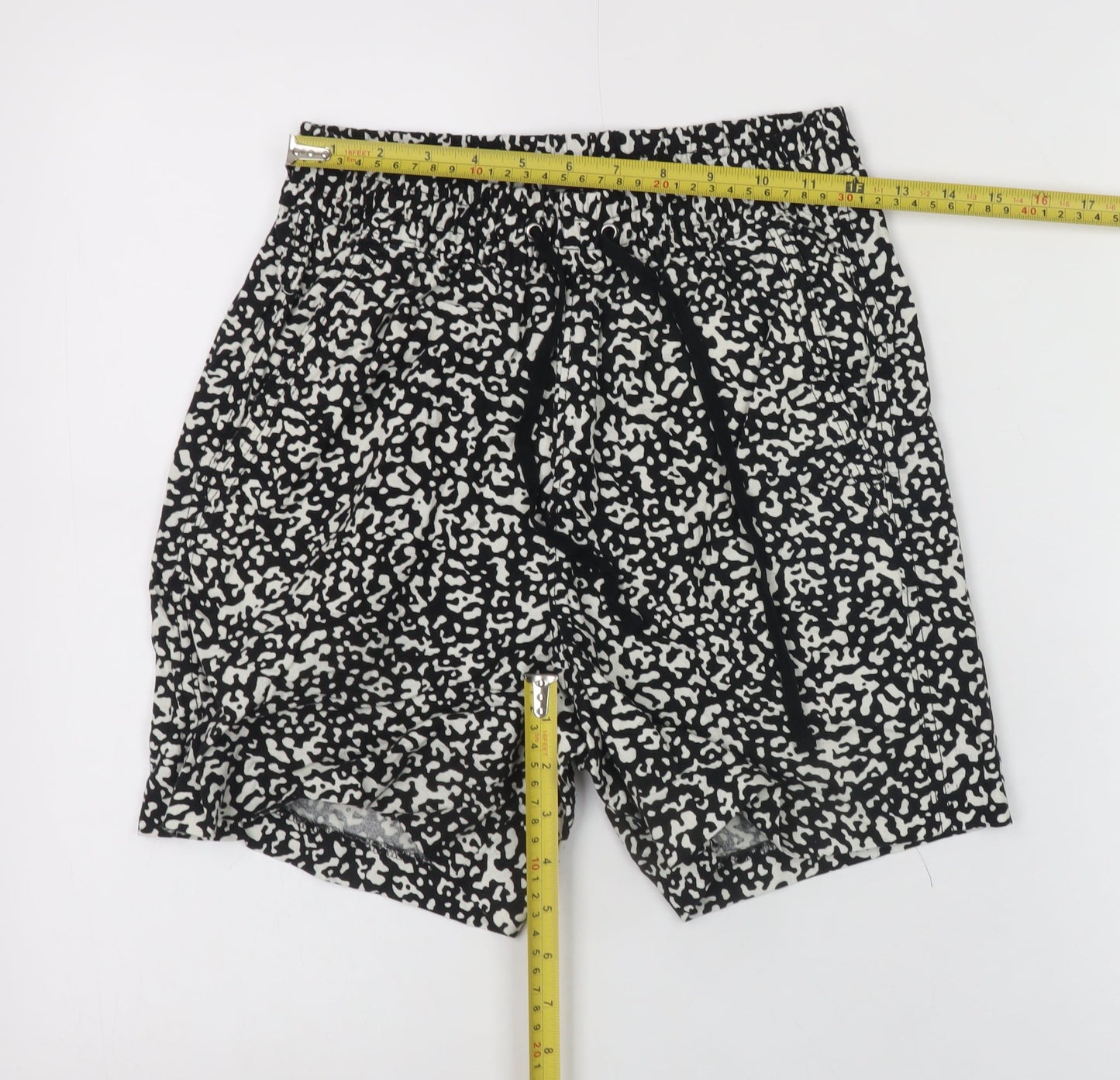 Marks and Spencer Women Black Print Linen Blend Drawstring Shorts Size 6