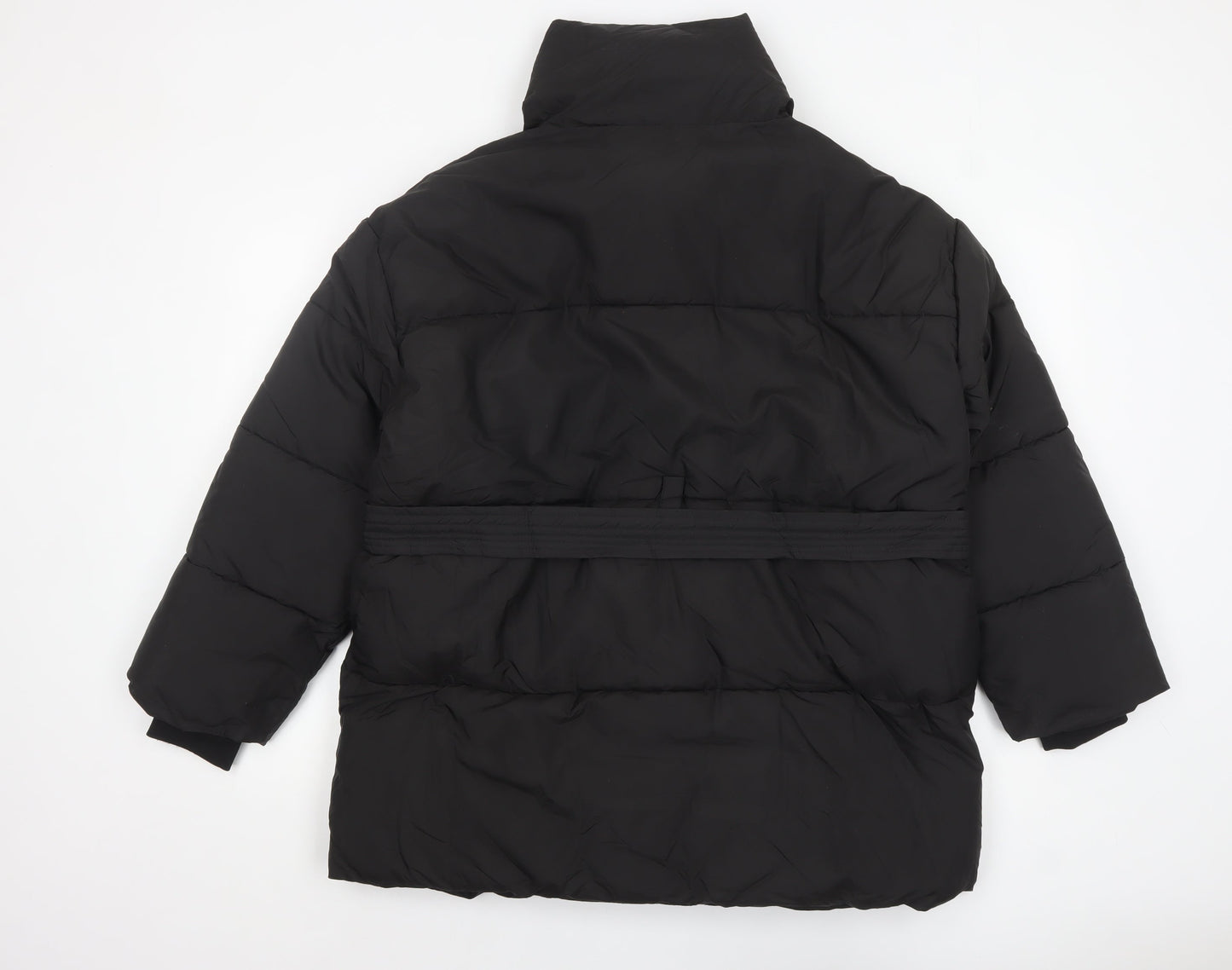 PUFFIT Women's Black Mid-Length Puffer Coat L Belted Water Resistant